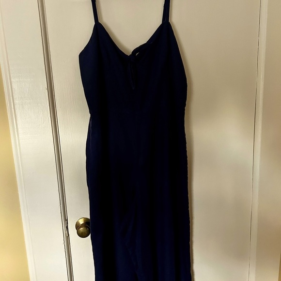 J. Crew Jumpsuit Navy Blue Linen Cotton Tie Front Wide Leg L6968 size 14 - Picture 13 of 16
